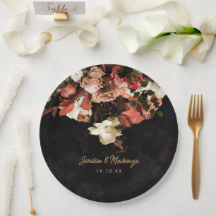Personalized Autumn Flowers Stylized Print Paper Plate