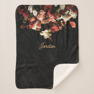 Personalized Autumn Flowers Stylized Print Sherpa Blanket
