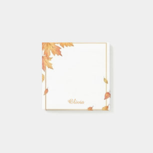 Personalized Autumn Leaves Watercolor Sticky Notes