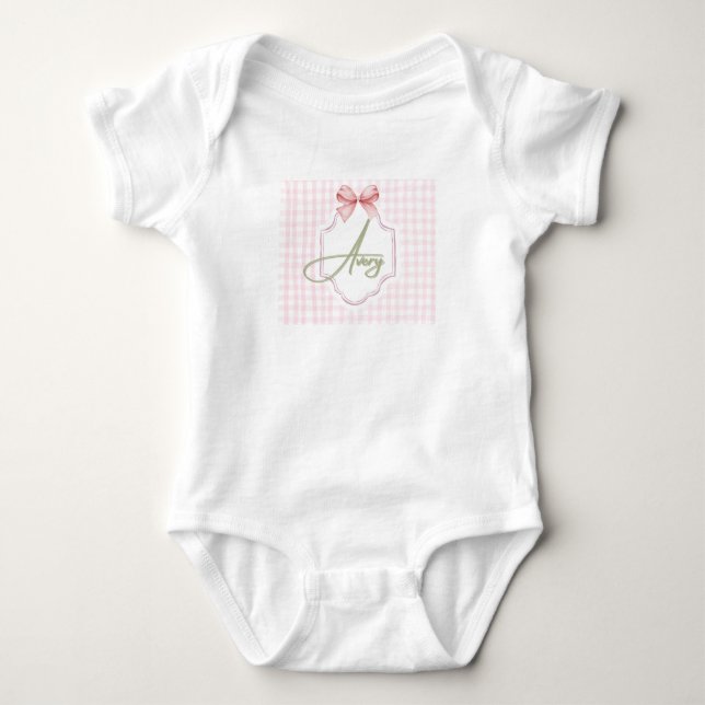 Personalized Avery Baby Girl Nursery Bow&Gingham  Baby Bodysuit (Front)
