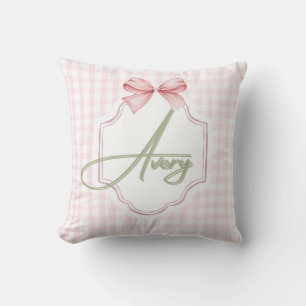 Personalized Avery Baby Girl Nursery Bow&Gingham Cushion