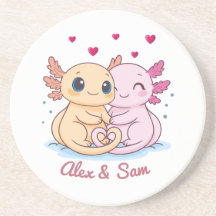 Personalized Axolotl Valentine Sandstone Coaster