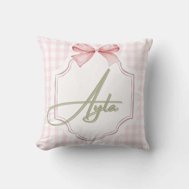 Personalized Ayla Baby Girl Nursery Bow&Gingham  Cushion (Front)