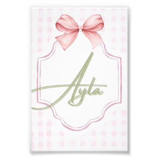Personalized Ayla Baby Girl Nursery Bow&Gingham  Photo Print