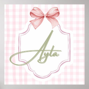 Personalized Ayla Baby Girl Nursery Bow&Gingham Poster