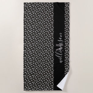 Personalized B&W Polka Dot Beach Towel