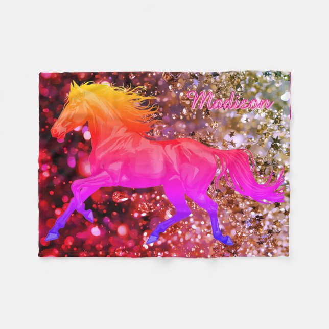 Personalized Baby Blanket With a Rainbow Horse (Front (Horizontal))