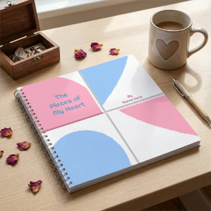 Personalized Baby Blue and Pink Heart Pieces Notebook