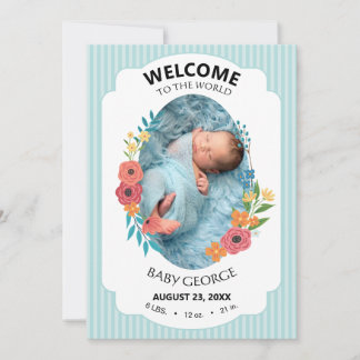 personalized baby blue floral Birth announcements