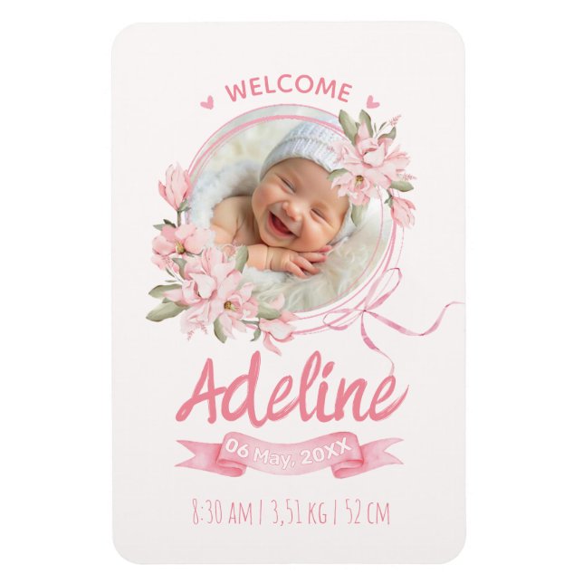 personalized baby blue floral Birth announcements Magnet (Vertical)