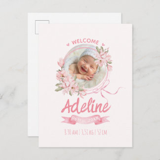 personalized baby blue floral Birth announcements Postcard