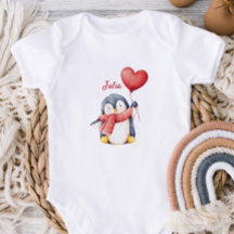 Personalized Baby Bodysuit With A Cute Penguin