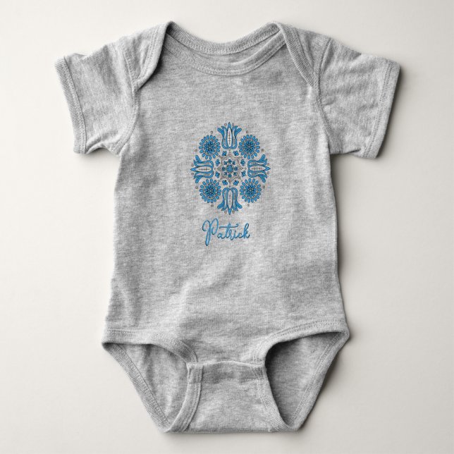 Personalized Baby Boy Bodysuit Folk Tulip (Front)