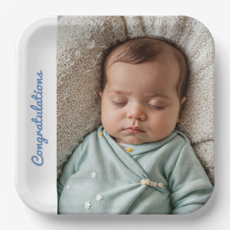 Personalized Baby Boy Newborn name & photo Paper Plate