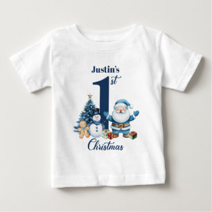 Personalized Baby Boy's 1st Christmas Santa Baby T-Shirt