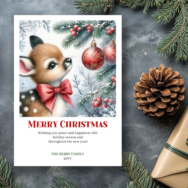 Personalized Baby Deer Winter Scene Watercolor  Holiday Card (Personalized Baby Deer Winter Scene Watercolor Greeting Card

)