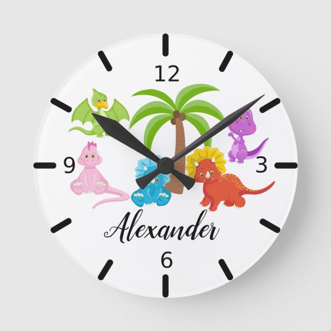 Personalized Baby Dinosaur & Friends Round Clock (Front)