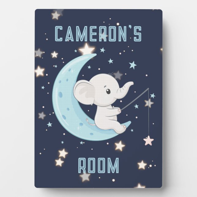 Personalized Baby Elephant Fishing 4 Stars Plaque (Front)