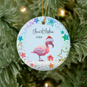 Personalized Baby Flamingo, Baby's First Christmas Ceramic Ornament