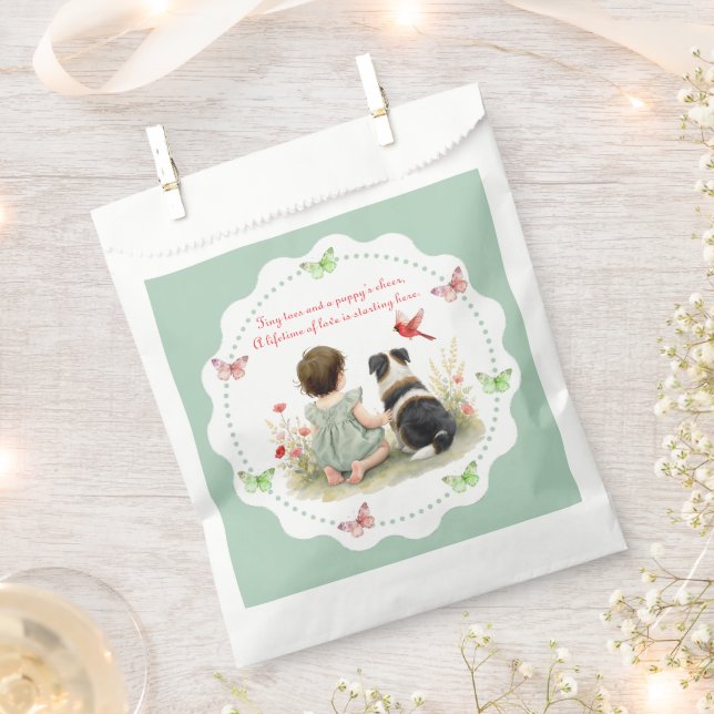 Personalized Baby Girl and her Puppy Baby Shower  Favour Bag (Clipped)