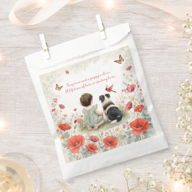 Personalized Baby Girl and her Puppy Baby Shower  Favour Bag (Clipped)