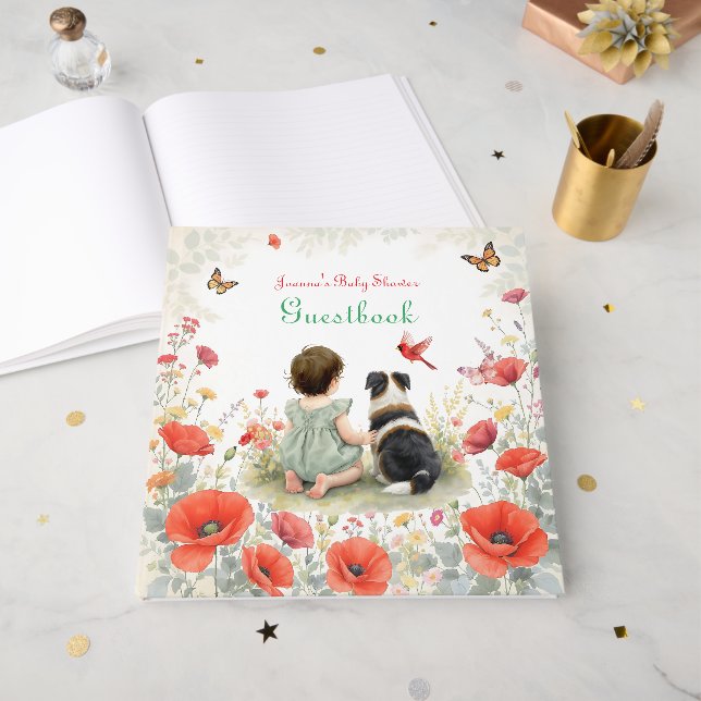 Personalized Baby Girl and her Puppy Baby Shower  Guest Book (Front Open)