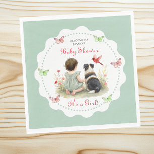 Personalized Baby Girl and her Puppy Baby Shower  Napkin