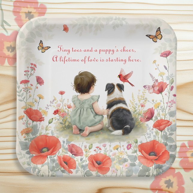 Personalized Baby Girl and her Puppy Baby Shower  Paper Plate (Creator Uploaded)