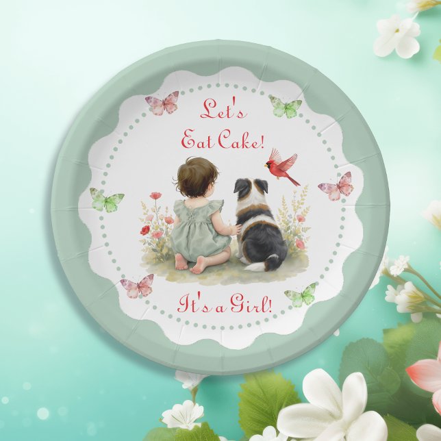 Personalized Baby Girl and her Puppy Baby Shower  Paper Plate (Creator Uploaded)