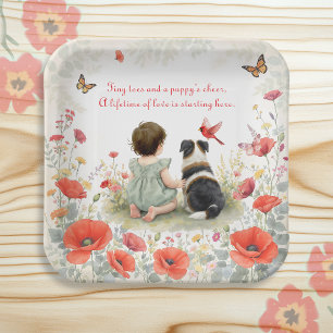 Personalized Baby Girl and her Puppy Baby Shower  Paper Plate