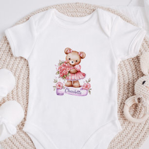 Personalized baby Girl Bodysuit With A Teddy Bear