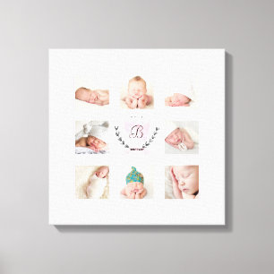 PERSONALIZED BABY GIRL PHOTO COLLAGE WITH WREATH CANVAS PRINT