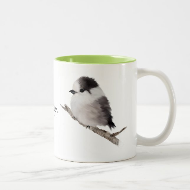 Personalized Baby Grey Jay Bird Mug (Right)