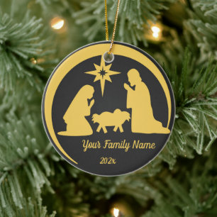 Personalized Baby Jesus Manger Christmas Holiday Ceramic Ornament