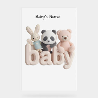 Personalized Baby Name Wall Art – Cute Animal Nurs Acrylic Sign