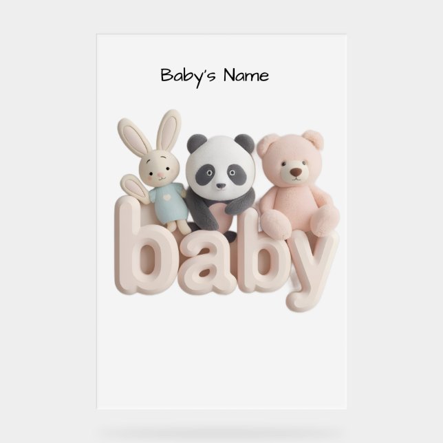 Personalized Baby Name Wall Art – Cute Animal Nurs Acrylic Sign (Front)