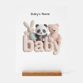Personalized Baby Name Wall Art – Cute Animal Nurs Acrylic Sign
