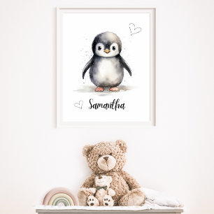 Personalized Baby Penguin Nursery Wall Art 