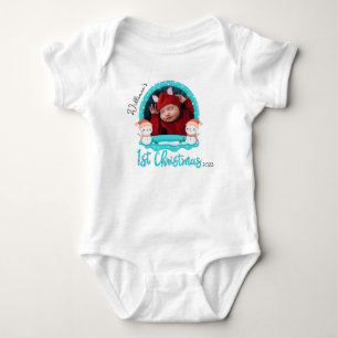 Personalized Baby photo First Christmas, 1st Xmas  Bodysuit