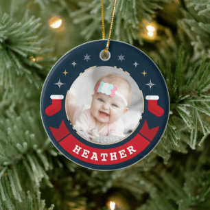 Personalized Baby Photo First Christmas Ceramic Ornament
