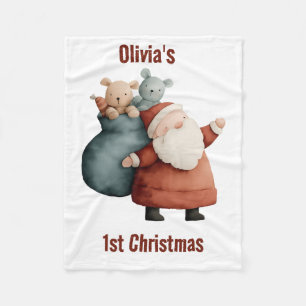 Personalized Baby’s 1st Christmas Santa Fleece Blanket