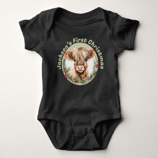 Personalized “Baby’s First Christmas” Baby Highlan Baby Bodysuit