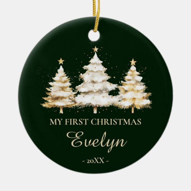 Personalized Baby’s First Christmas (Name & Photo) Ceramic Ornament (Front)