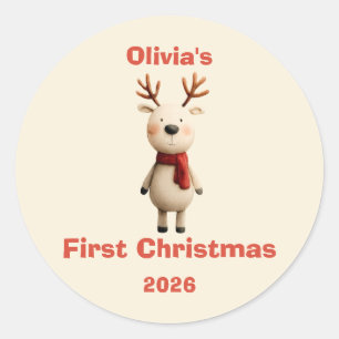 Personalized Baby’s First Christmas Ornament  Classic Round Sticker