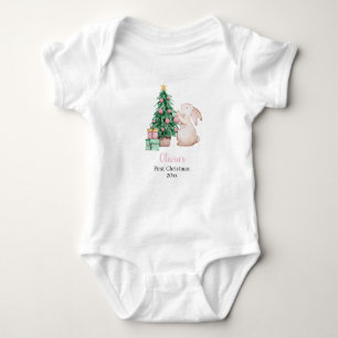 Personalized Baby’s First Christmas rabbit theme Baby Bodysuit