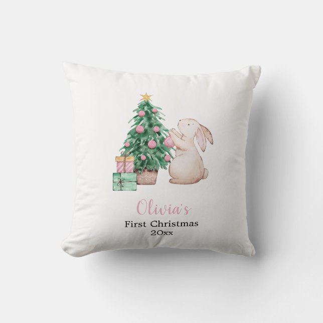 Personalized Baby’s First Christmas rabbit theme  Cushion (Front)