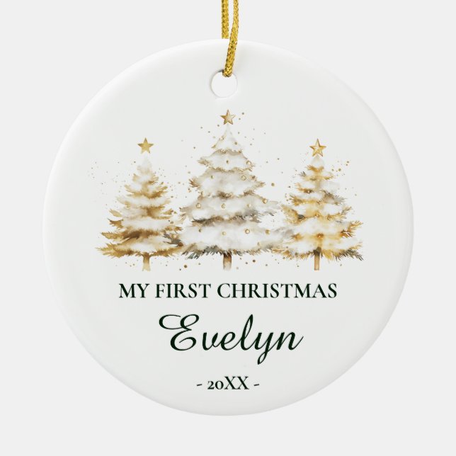 Personalized Baby’s First Christmas, White Ceramic Ornament (Front)