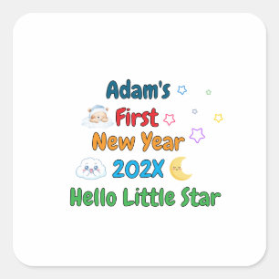 Personalized Baby’s First New Year – Cute Design P Square Sticker