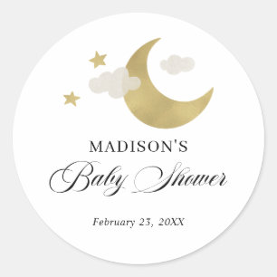 Personalized   Baby Shower Moon Stars Clouds Classic Round Sticker