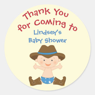 Personalized Baby Shower Stickers in Cowboy Theme